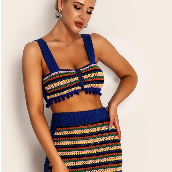 Joyfunear Pompom Halter and skirt set - Picture 1 of 2